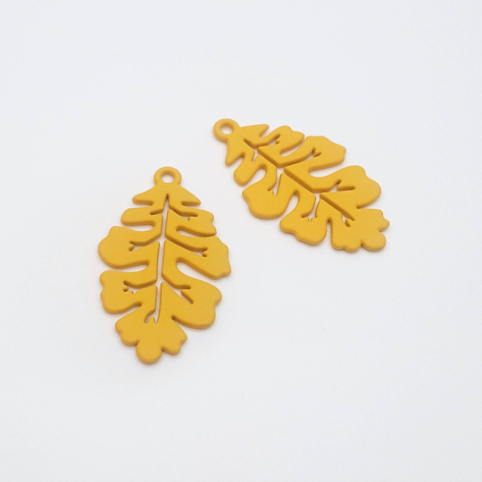 Yellow Earring Charms, Leaf Pendants, Powder Coated Metal Charms For Jewellery Making, Making Supplies, 2 Pcs