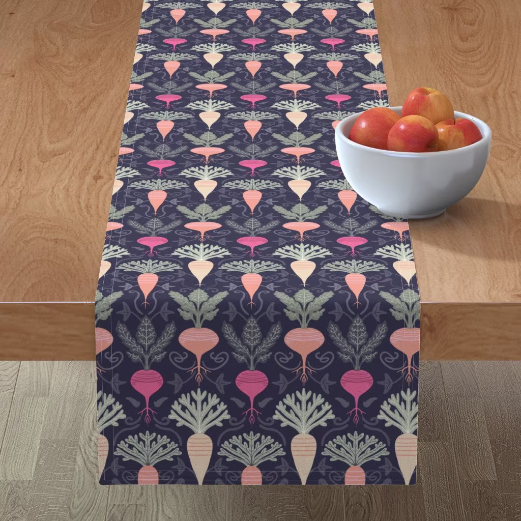 Modern Garden Damask Table Runner - Root Veggies By Katie_Hayes Herbs Parsnip Restaurant Foodie Cotton Sateen Spoonflower