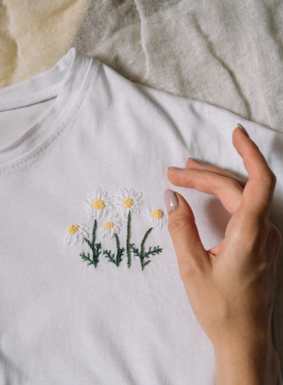 Organic Cotton Floral Hand-Embroidered T-Shirt
