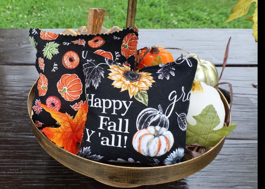Mini Pillows Fall Season Pumpkin/Donuts/Leaves Print & Theme Words