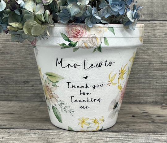 Personalised Wedding Plant Pot Gift. Teacher, Birthday, Anniversary, Retirement, Christening, Birth. Decorated Terracotta Pot. 2 Sizes