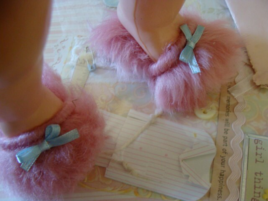 Antique 1950S Pink Powder Puff Doll House Slippers
