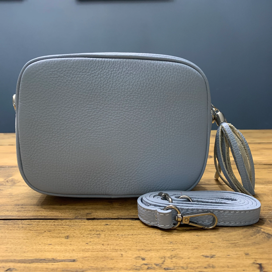 Powder Blue Leather Crossbody Bag With Strap