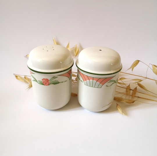 Vintage Porcelain Salt Pepper Shaker White Green Pink Tableware Condiments Spices Storage Kitchen Meal Food France French Flea Market