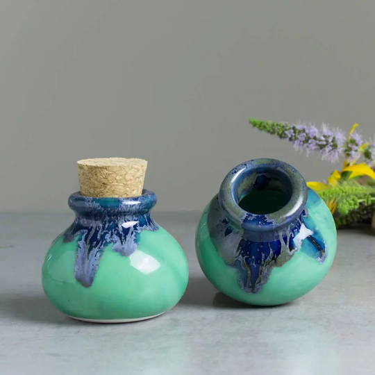 Ceramic Jar With Cork Lid, Mint Green Blue Small Spice Jars, Kitchen Gifts, Herb Bottle, Christmas Gift Ideas, For Mom Chef