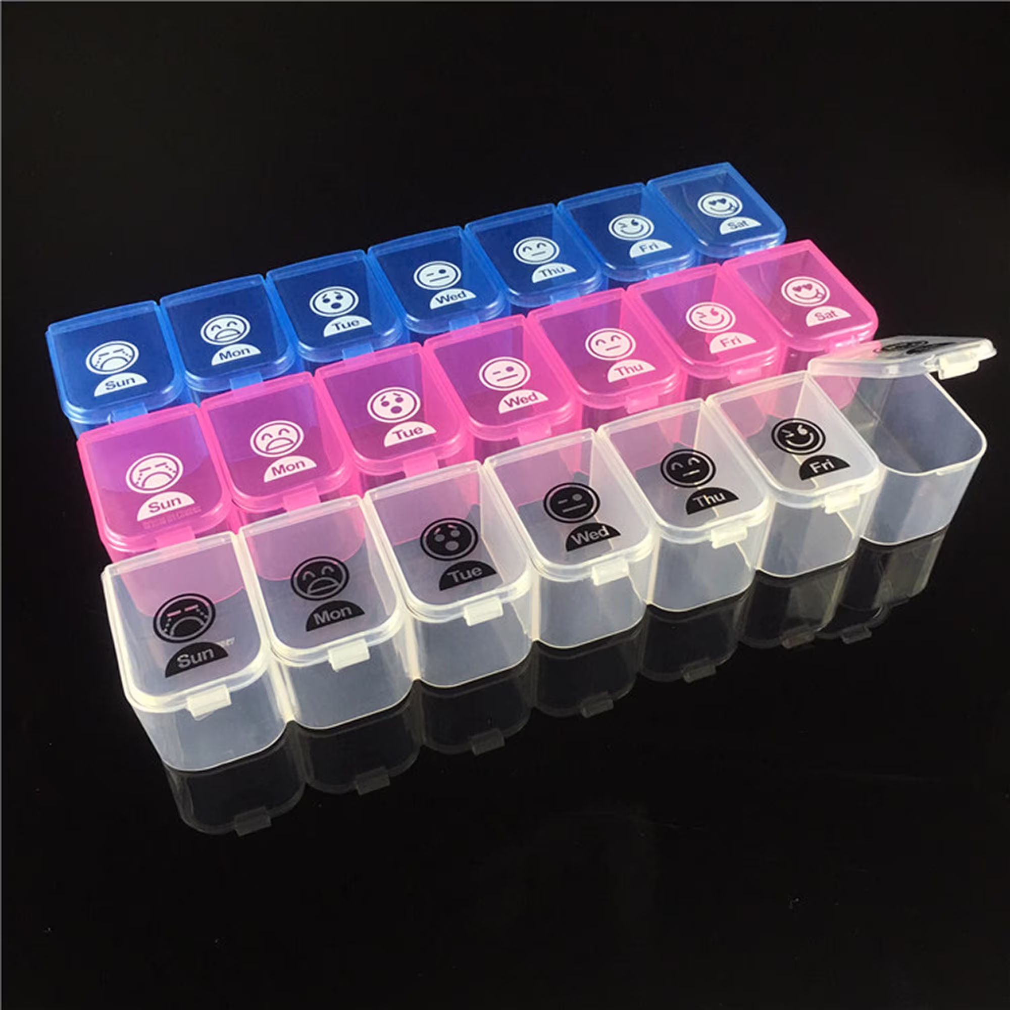 Emoji Pill Case, 7 Days Pill Box, Portable Box, Organizer, Weekly Grids Medicine Storage, Case Cute