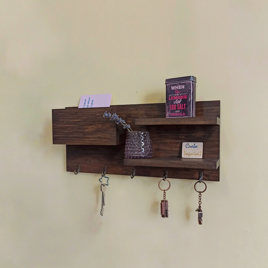 Wooden Coat Wall Rack With Mail Pocket, Entryway Organizer