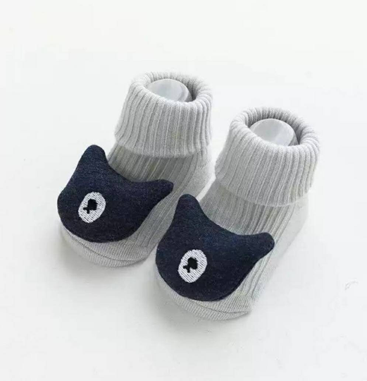 Cute Organic Cotton Grip Socks For Babies + Pre-Walkers - Blue Teddy Bears Keep Those Toes Warm & Entertained