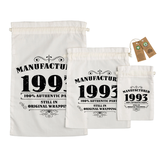 30Th Birthday Gift Bags - Large Medium Small Eco Friendly 100% Organic Cotton Drawstring Presents Bag For Him Her Manufactured 1993