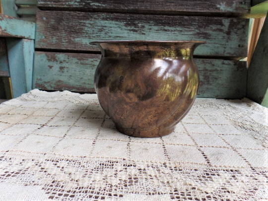 Vintage Small Brass Flower Pot Planter Embossed Twist Design