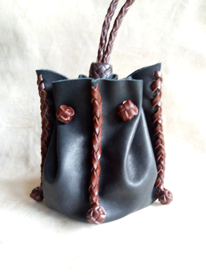 Handmade Leather Pouch & Coin Purse, Hand Braided Black Pouch, Belt Bag, Owl Amulet Bag