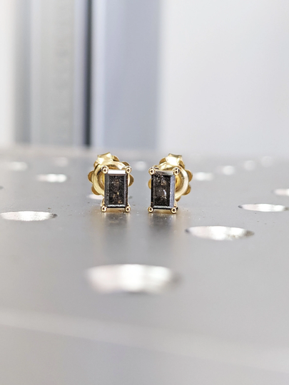 Salt & Pepper Diamond Stud Earrings, 14K Gold Unique Minimal Natural Studs
