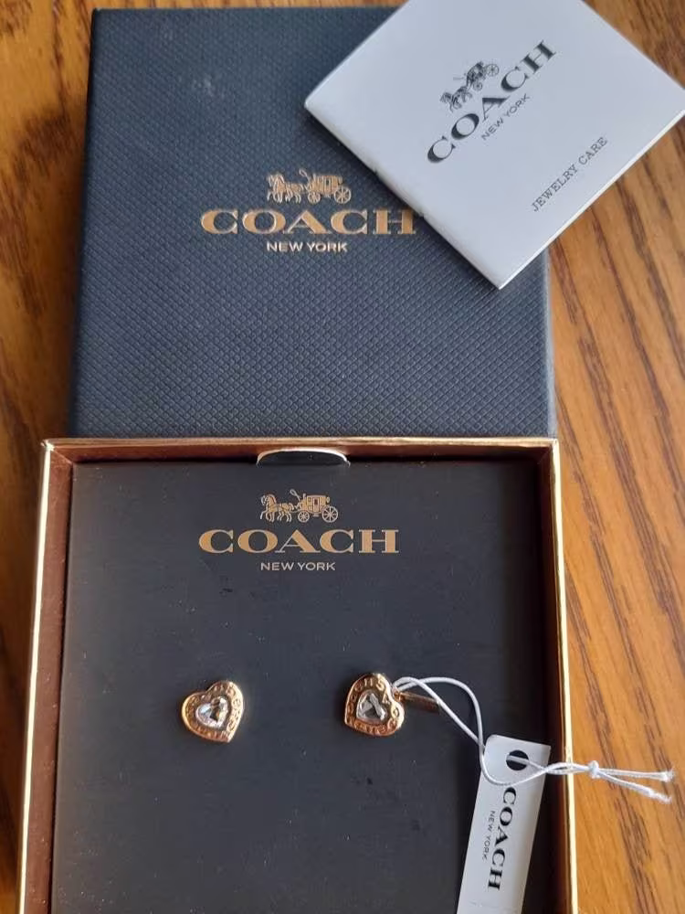 Coach, Rhinestone Heart Stud Earrings