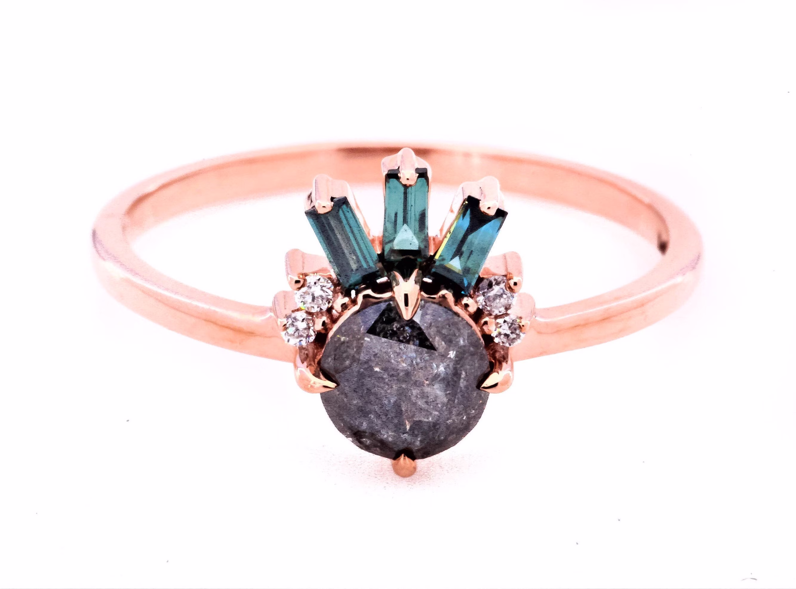 Salt & Pepper Diamond Ring Natural Gray Color Round Cut Engagement Gift For Her
