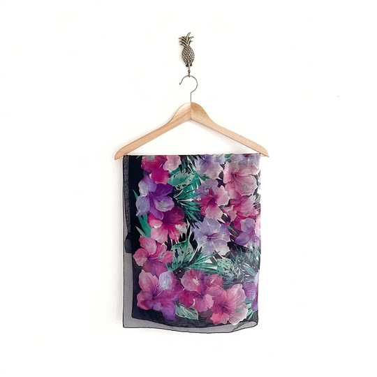 Vintage Dark Tropical Print Scarf // Navy Purple Floral