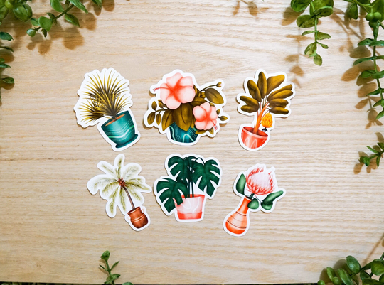 Tropical Plants Sticker Pack, 6 Stickers, Die-Cut, Laptop Sticker, Journal Water Bottle Weather-Proof
