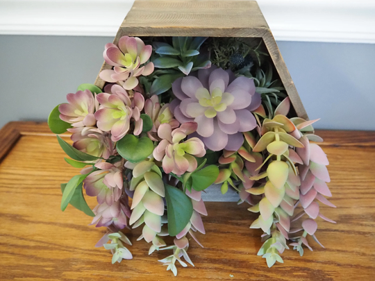 Wood Hexagon Pocket Planter Box With Succulents