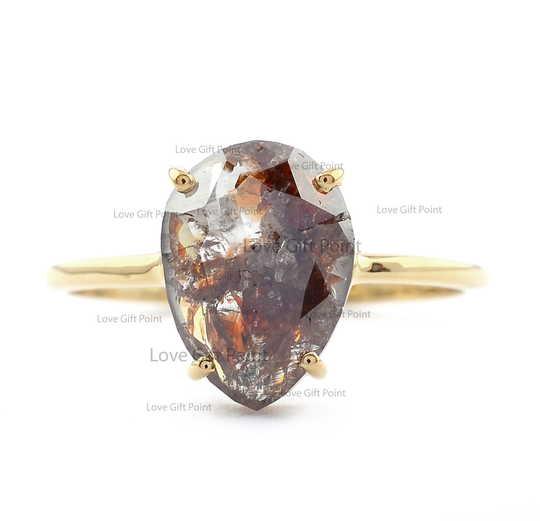 Genuine Pear Salt & Pepper Ring, 14K Gold Diamond Unique Wedding Gift For Her