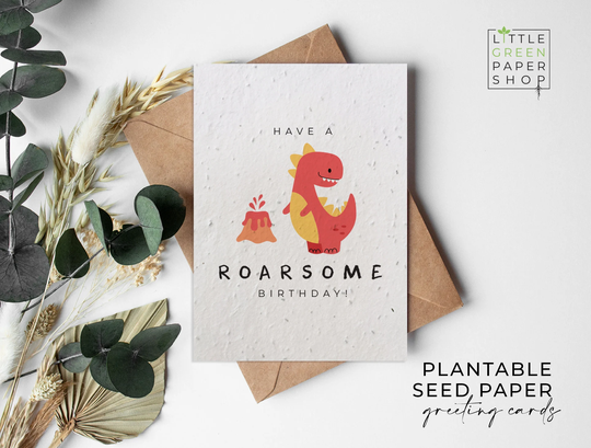 Plantable Flower Seed Paper Cards A6 - Kids, Children, Baby, Dinosaur, Birthday, Friends, Family, Greeting, Eco-Friendly, Biodegradable