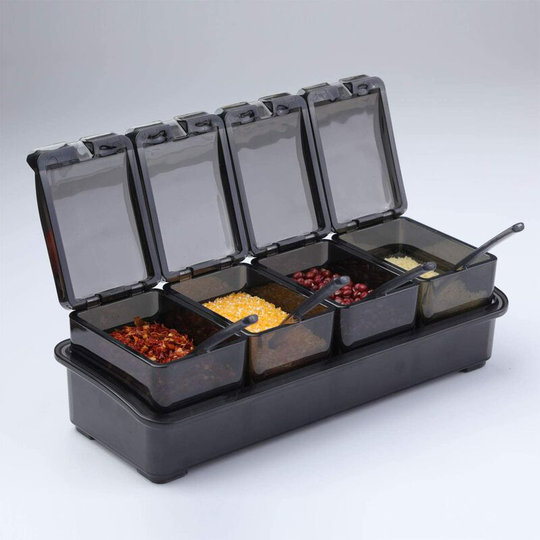 Seasoning Box Set, 4 Pcs Salt Spice Jar Bottles,Spice Jars Kitchen Condiment Container Storage Jars with 4 Spoons
