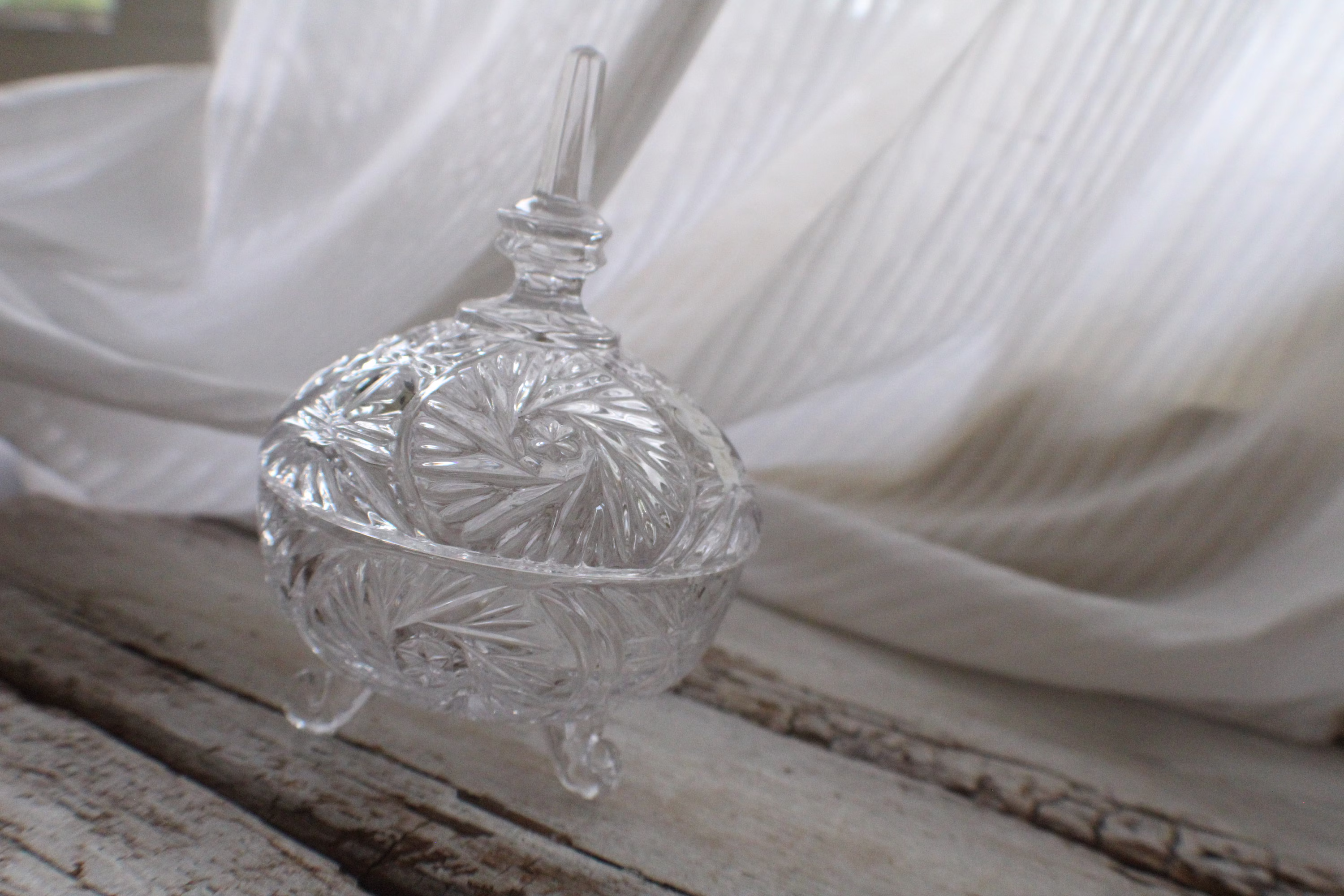Bleikristall Crystal Lidded Dish, Vintage Small Glass Canister, Small Kitchen Decor, Glass Storage Jar, Herb Herbal Medicine