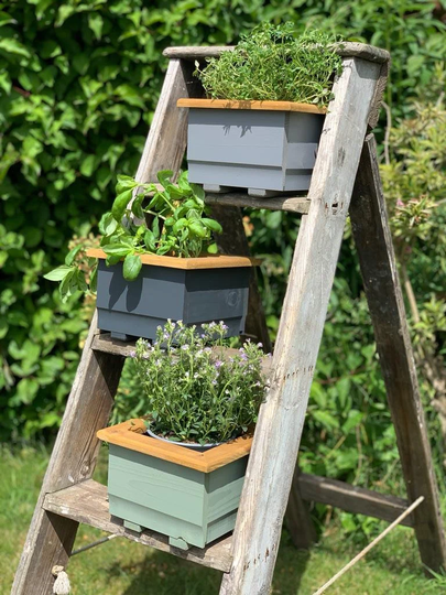 Handmade Square Wooden Planters. Rustic Farmhouse Garden Flower Trio Of Painted Planters Christmas Gift