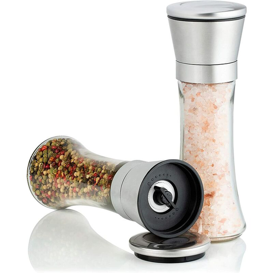 Aougo - Set of 2 spice grinders with adjustable ceramic grinder - salt grinder and noble pepper grinder made of high-quality stainless steel - also