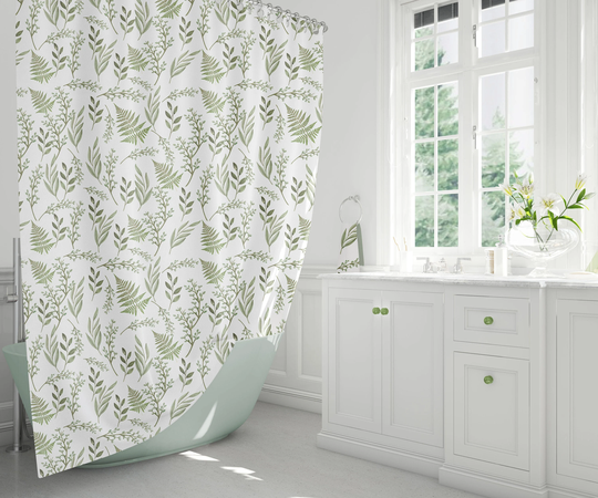 Sage Green Herbs & Ferns Shower Curtain, 71" X 74