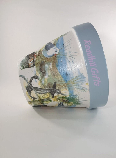 Hand Decoupaged Seagull Plant Pots