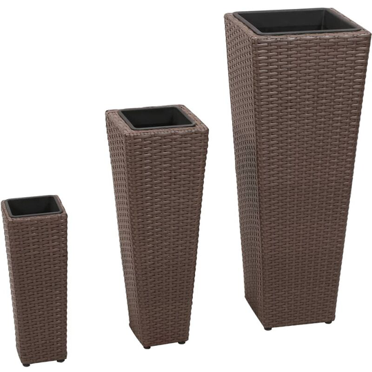 Topdeal Garden Planters 3 pcs Poly Rattan Brown VDTD26189