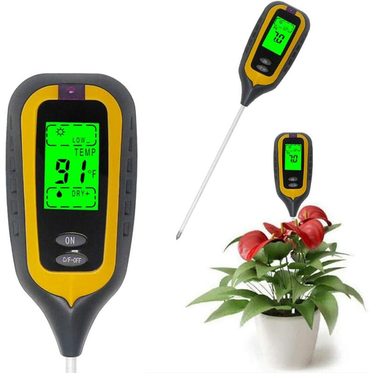 Benobby Kids - Soil pH Moisture Tester Light Temperature 4 in 1 pH Soil Moisture Meter Electronic Soil Tester for Garden Plants Yellow