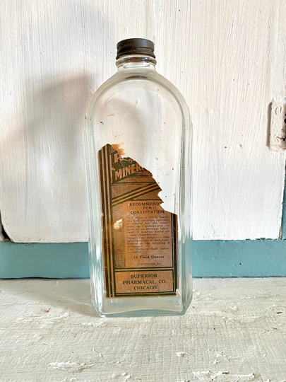 Antique Glass Bottle, Vintage Pharmacy 1920S Mineral Spirits Bottle