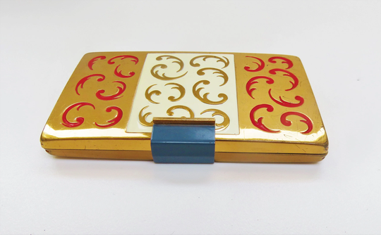Vintage Yardley 50's Powder & Rouge Compact - Enamelled Gold Tone Complete With Unused