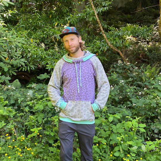 The Portal Hoodie - Organic Cotton Lavender, Mint & Grey Cowl/Sacred Geometry Clothing Men's Natural Geometric Rave