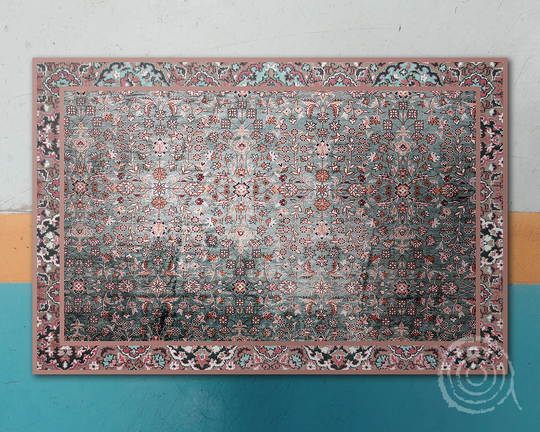 Vintage Powder Pink Floral Vinyl Floor Mat, Gray Rug, Linoleum Turkish Bath Flooring, Classical Rug