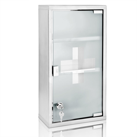 Deuba - Medicine Cabinet Wall Mounted First Aid Lockable Glass Steel Cupboard Box 3 compartments