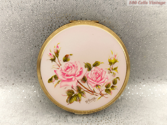 Pink Floral Vintage Ladies Powder Compact -8cm