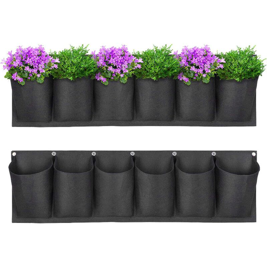 Vertical Planting Bag, Garden Plant Bag Wall Hanging Planter Balcony Hanging Pot Indoor Outdoor Flower 6 Pockets (Black)