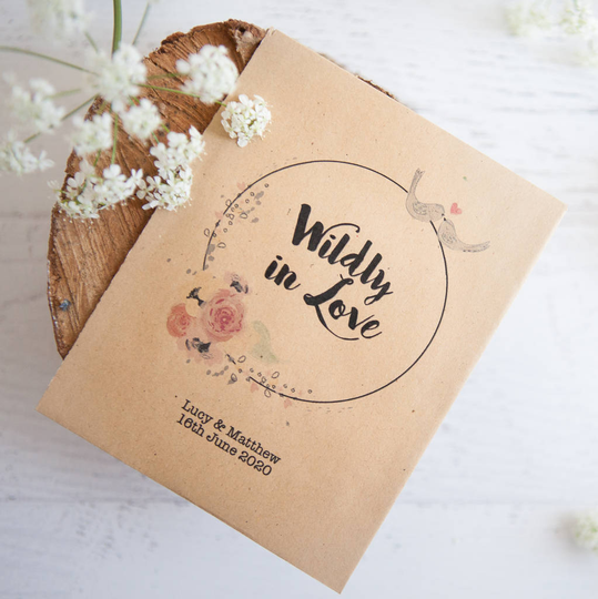 10 'Wildly In Love' Personalised Seed Packet Favours, Brown/White