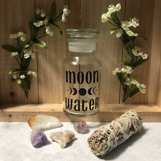 Moon Water Phase Glass Bottle With Lid | Full Dark Goddess Ritual Magick Herb Jar Spells Alter Tools