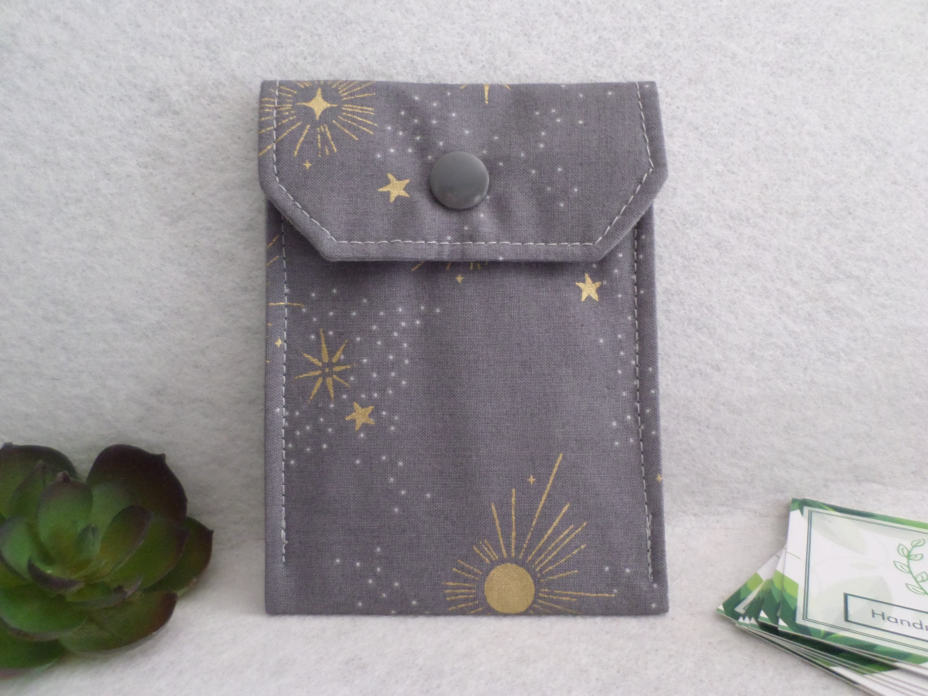 Cosmos | Gray - Multi-Purpose Fabric Mini Pouch Birth Control Case, Business Card Holder Ready To Ship, Free Standard Us Shipping