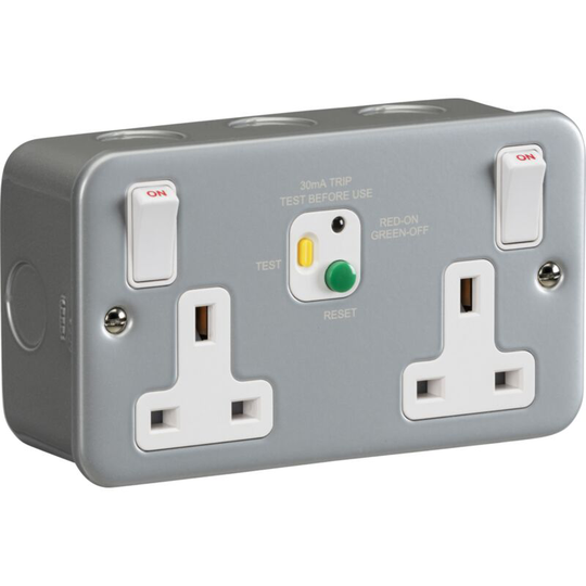 13A 2G dp rcd Switched Socket Powder-Coated Grey - 30mA (Type a) 230V IP20