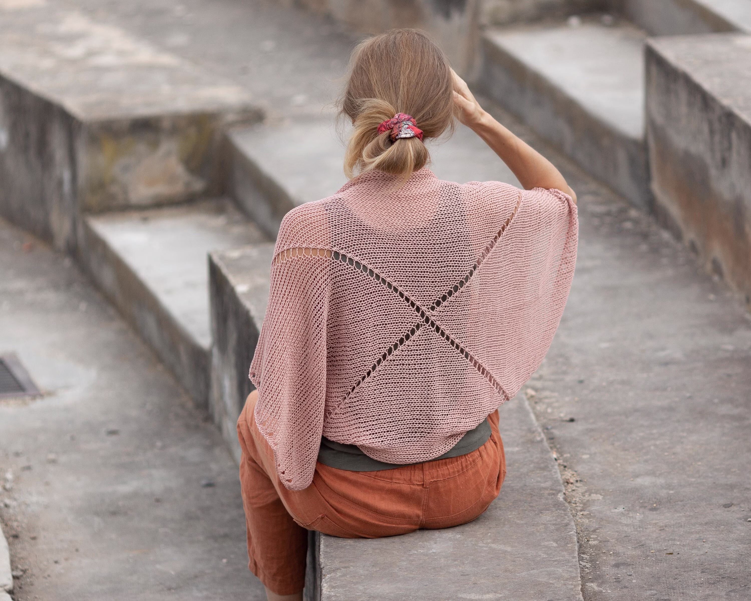 Powder Pink Summer Shrug Women Cotton Jacket Knit Handmade Crochet Bolero Short Lace Cardigan Boho Bohemian Lightweight Sweater Clothing