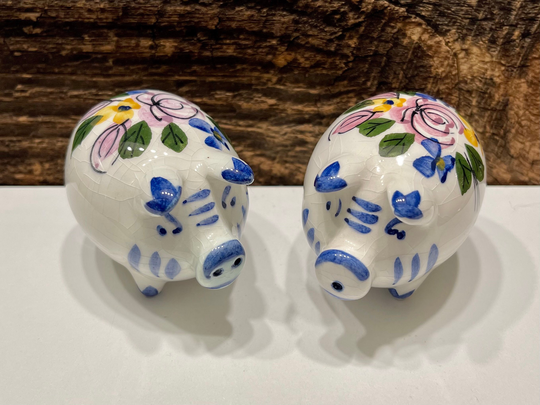 Vintage Pig Salt & Pepper Shakers, Portugal Porcelain Piggy & Colorful Made In