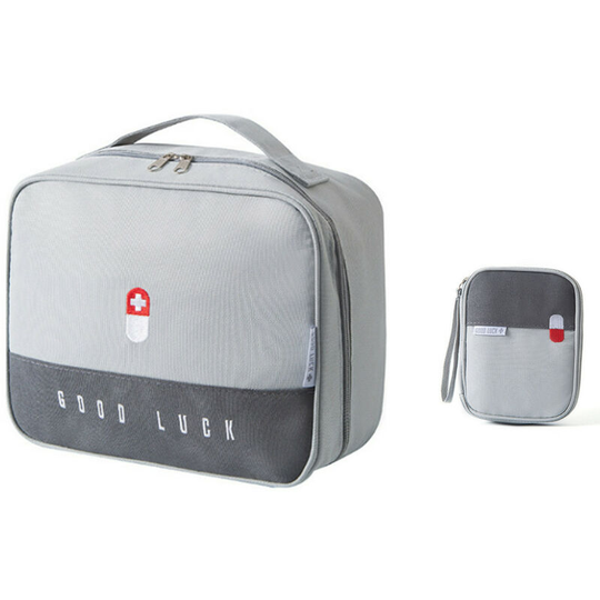 2pcs Zippered First Aid Bag Medication Organizer Travel Medicine Pill Box Gray