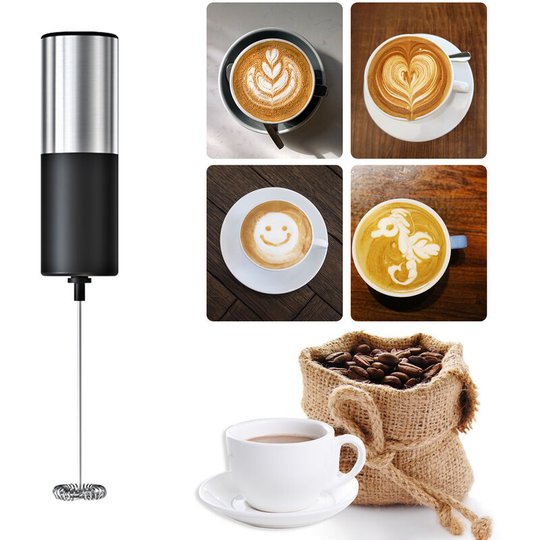 Asupermall - Electric Milk Frother Coffee Foam Maker Handheld Mini Blender Mixer Automatic Stainless Steel Whisk for Cappuccino Protein Powder Matcha