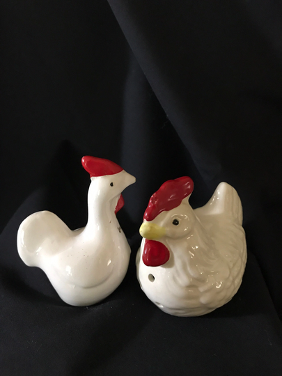 Vintage Rooster & Hen Salt Pepper Shakers Enesco Japan Ceramic Tableware