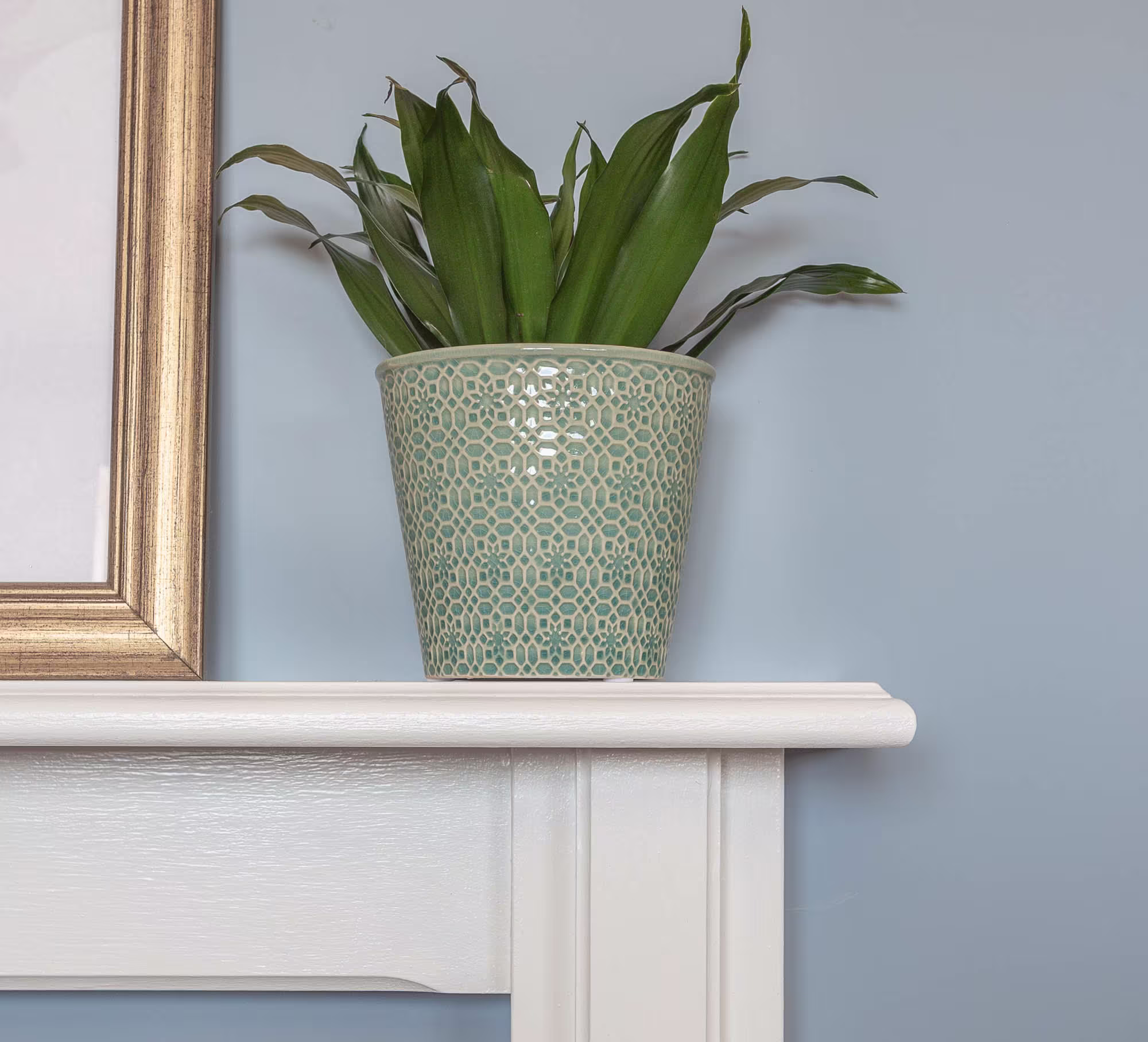 Ceramic Sea Green Mosaic Planter, Glazed Plant Pot, Design Retro Pot Indoor Planter Cover