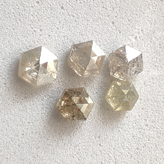 3-3.5 Mm Natural Salt Pepper Diamond Rose Cut Hexagon 5 Pcs 0.90 Cts Aaa+ Loose Diamond Shape Gemstone Dc