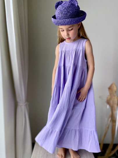 New Color Wisteria, Maxi Dress, Organic Cotton Muslin Dress Or Girls